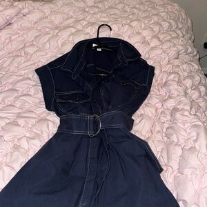 Navy button down midi dress